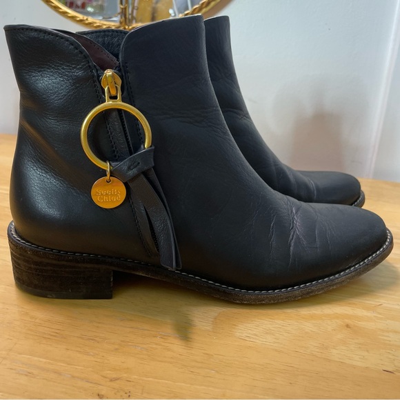 See By Chloe Black Vero Cuoio Leather Louise Logo Charm Ankle Boots 39- US 9 - Picture 8 of 14